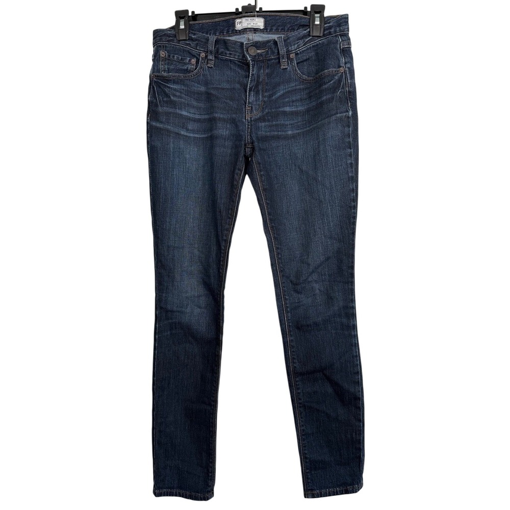 Free People Busted Skinny Jeans Dark Wash Indigo Distressed Blue Denim‎ 27